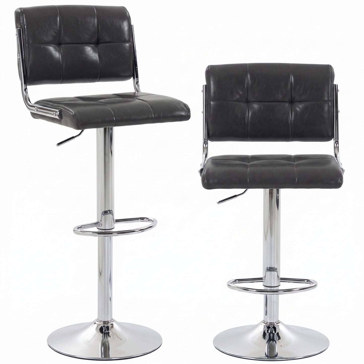 HOMCOM Bar Stools Modern PU Leather Adjustable Breakfast Bar Stools Backrest Set of 2 Grey