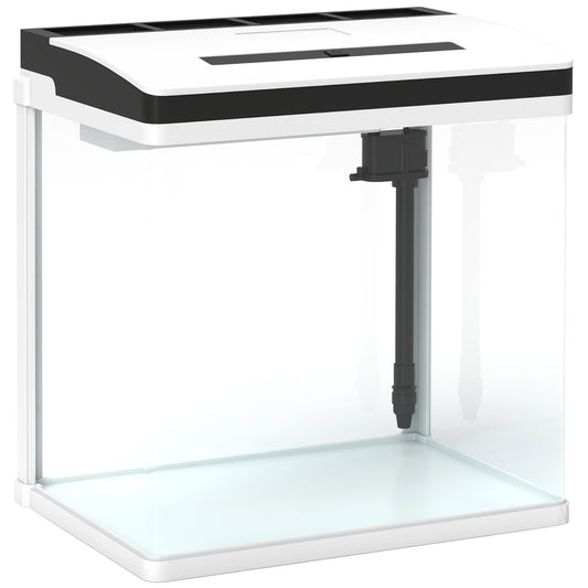 PawHut 28L Glass Aquarium Fish Tank with Filter, LED Lighting, for Betta, Guppy, Mini Parrot Fish, Shrimp, 38 x 26 x 39.5cm