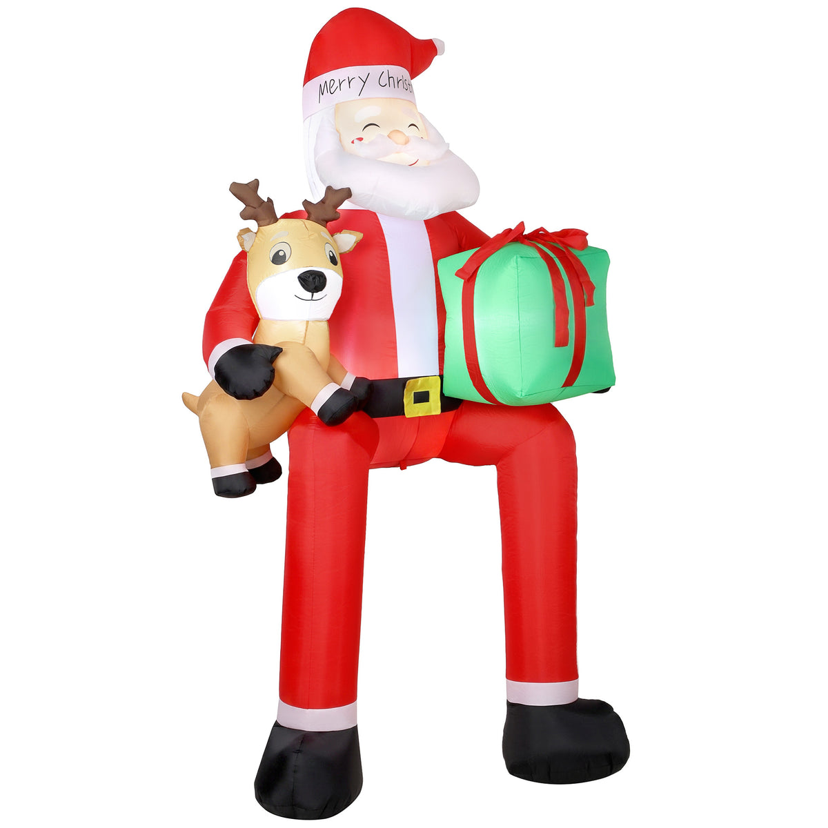 Outsunny 9.3ft Giant Christmas Inflatable Hanging Santa Claus Sitting w/ Reindeer, Gift Box Default Title