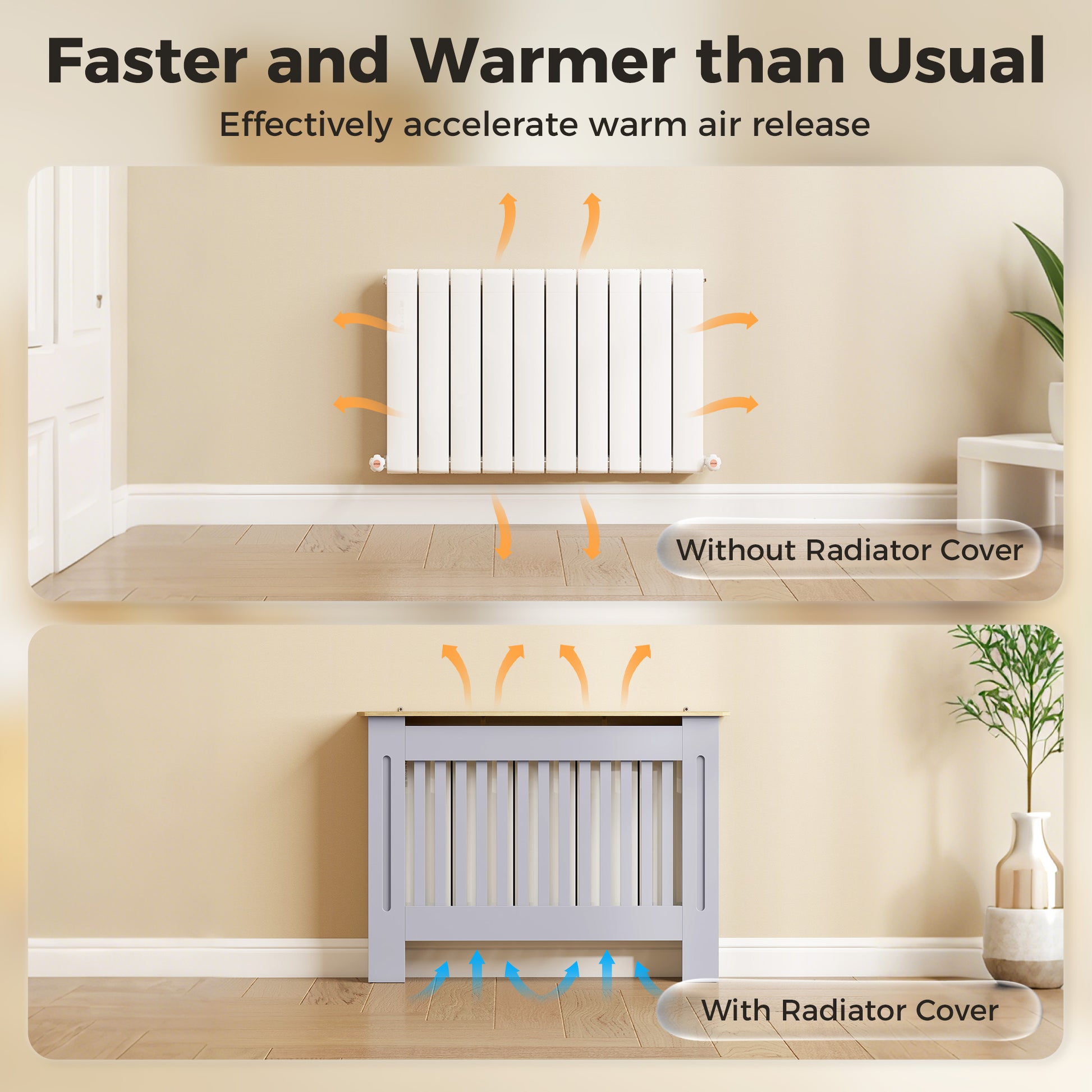 HOMCOM Slatted Radiator Cover, Painted Cabinet with Line Grill Design, 112L Ã— 19W Ã— 81H cm, Grey