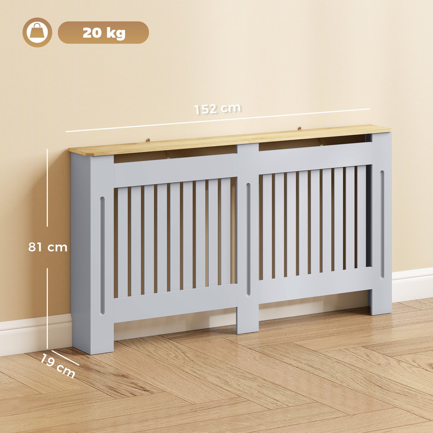 HOMCOM Slatted Radiator Cover, Painted Cabinet with Line Grill Design, 152L Ã— 19W Ã— 81H cm, Grey