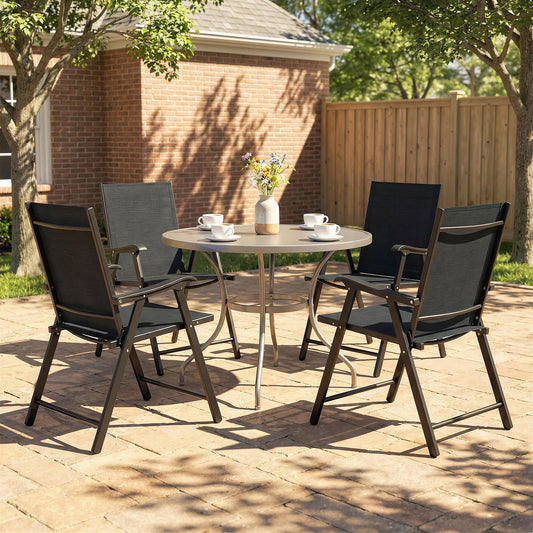 Outsunny Folding Garden Chairs Set of 4 with High Back, Armrests, Texteline Seat, Black