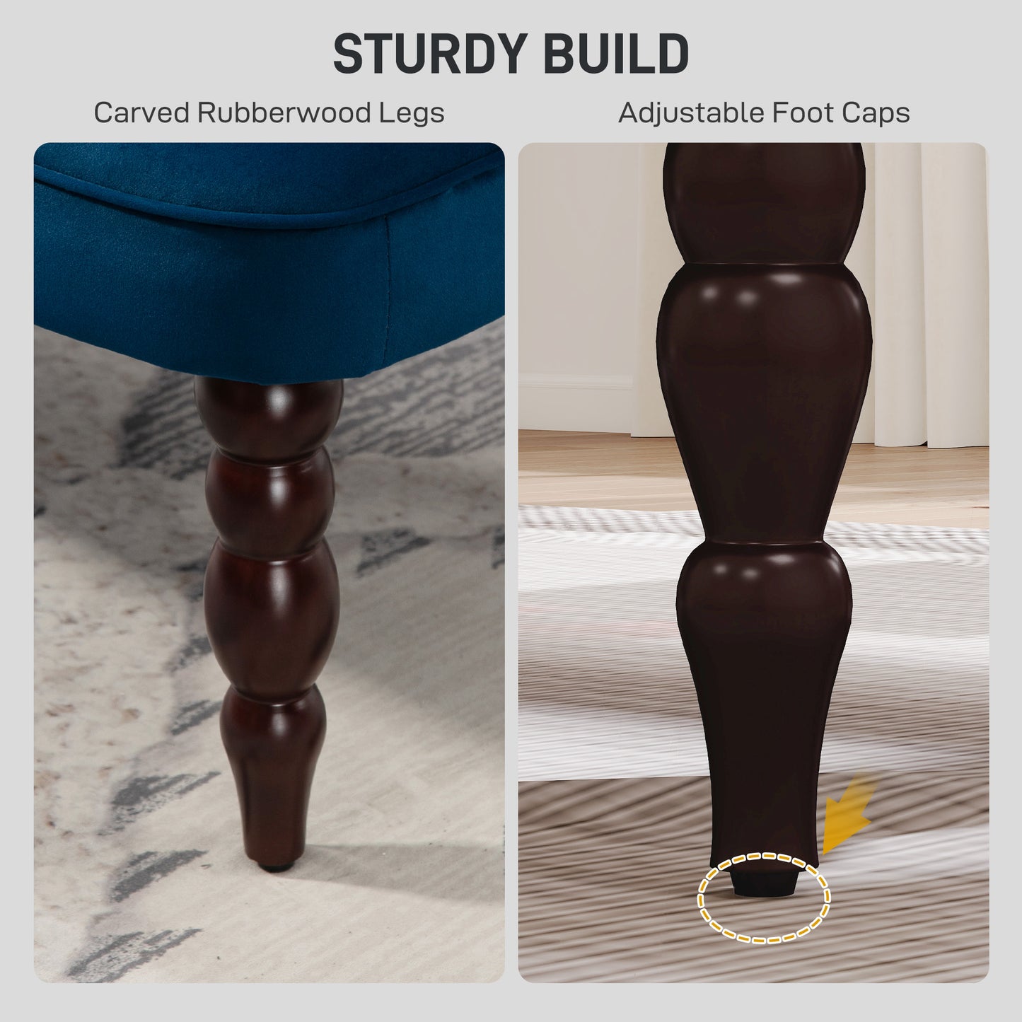 HOMCOM Velvet 2 Seater Sofa, Button Tufted Wingback Loveseat with Rubber Wood Legs for Living Room, Bedroom, Dark Blue