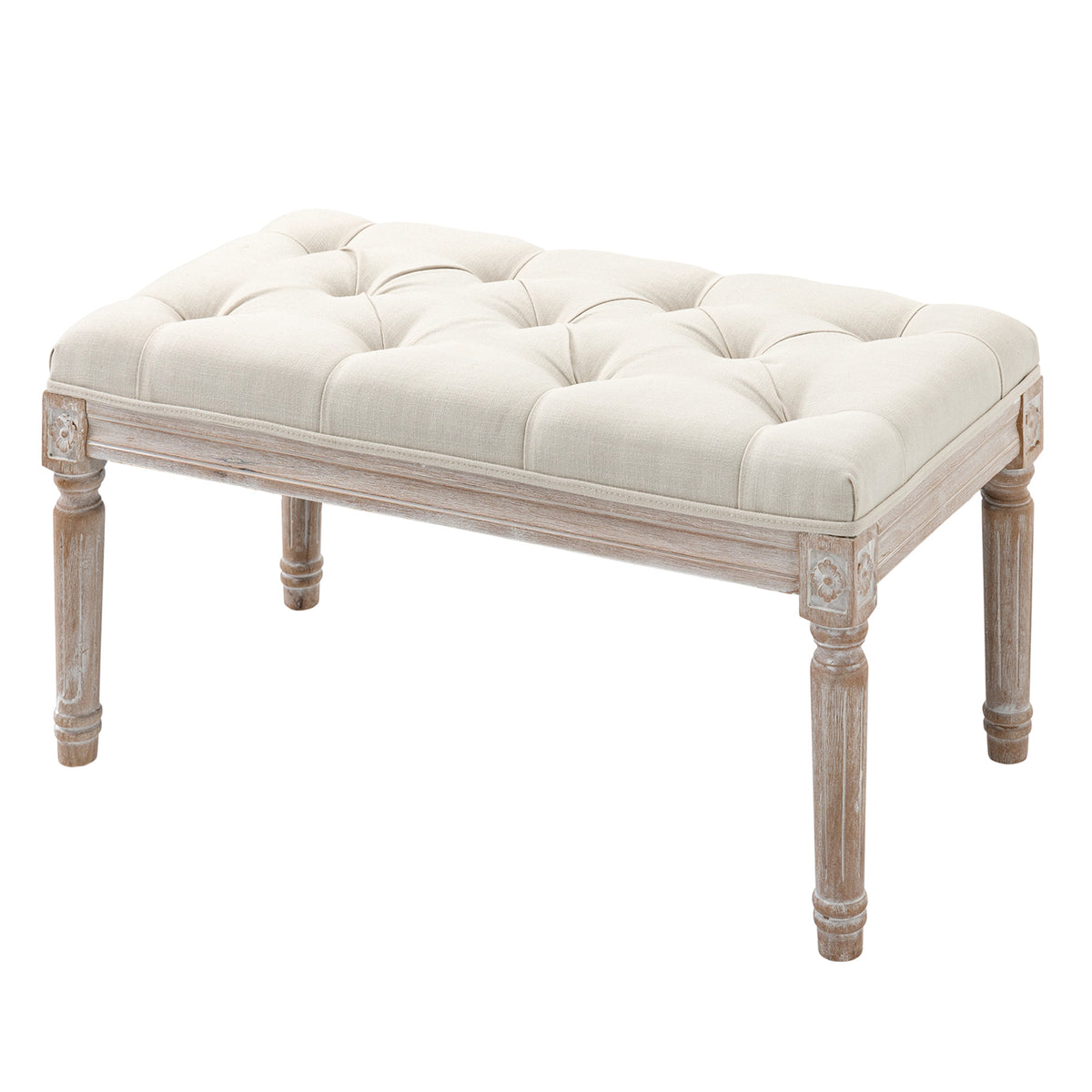 HOMCOM 80cm End of Bed Bench, Window Seat, Tufted Bench for Bedroom, Hallway, Living Room, Cream White