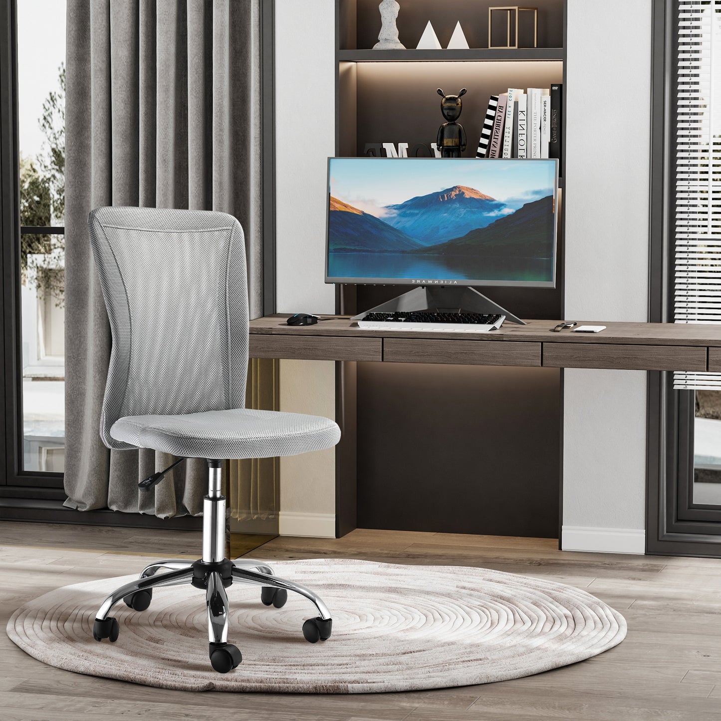 Vinsetto Office Chair, Armless Desk Chair, Adjustable Computer Swivel Chair with Rolling Wheels and Mesh Back for Home Work Study, Grey