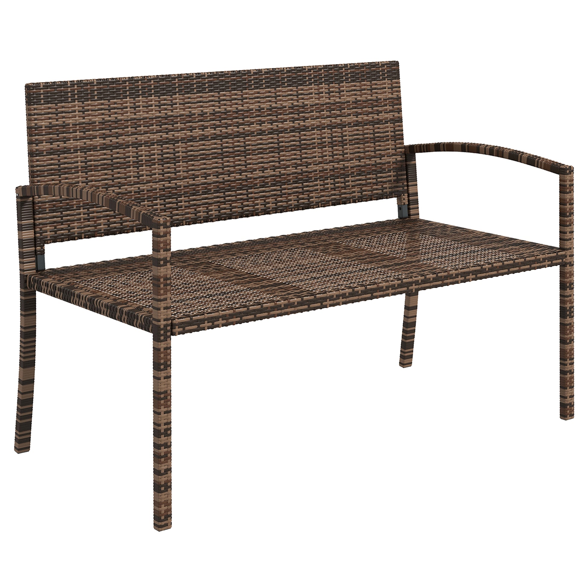 Outsunny All Weather Wicker Garden Loveseat, 2 Seater Poly Rattan Garden Bench, Outdoor Seating Bench Brown Default Title
