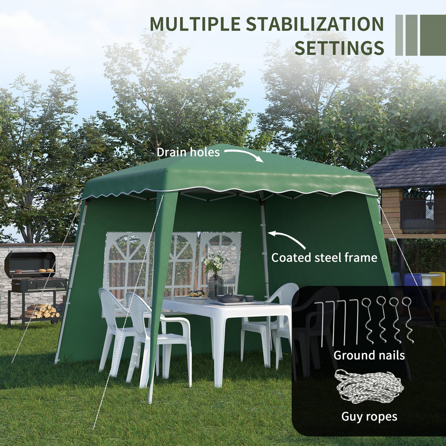 Outsunny 2.4 x 2.4m Two Wall Pop Up Gazebo - Green