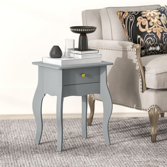HOMCOM French Style Side Table with Drawer - Grey
