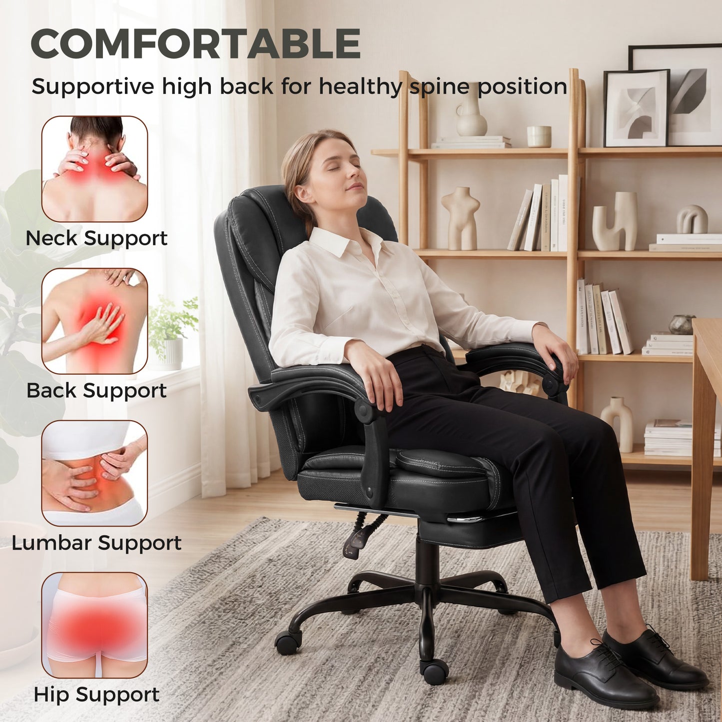 HOMCOM Executive Home Office Chair Reclining Function Footrest Computer Desk Chair High Back, Black