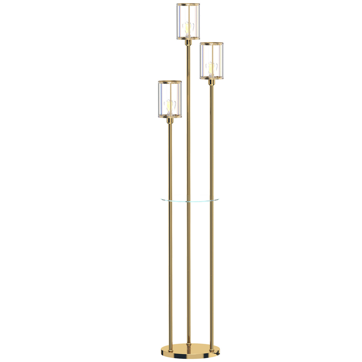 HOMCOM Floor Lamp with Shelves, 3-Light Crystal Standing Lamp with Glass Shades and Foot Switch, Bulbs Not Included, Gold Tone Default Title