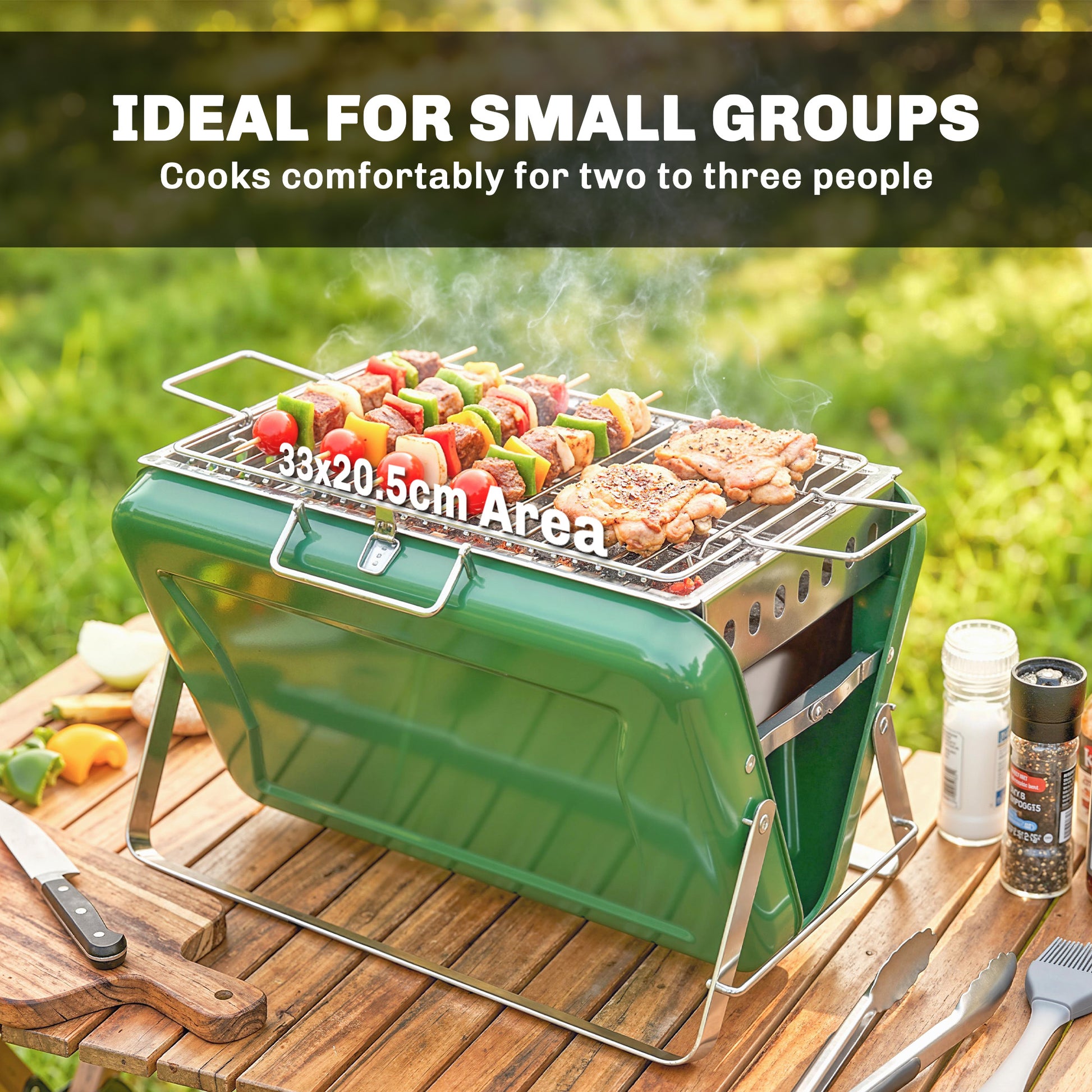 Outsunny Charcoal BBQ Grill Portable Stainless Steel Barbecue with Tilting Grate for Camping Picnic Garden Dark Green