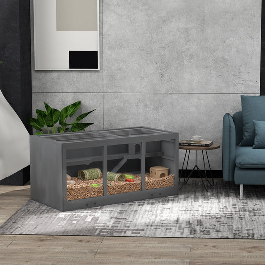 PawHut Wooden Hamster Cage, Small Animals Hutch with Tray, Openable Top, Exercise Play House Pen, 115L x 57W x 55Hcm, Grey