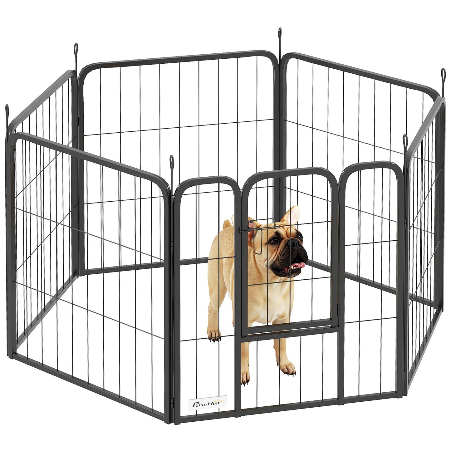 PawHut Six-Panel Dog Playpen with Door, for Small Dogs, Indoors, Outdoors, 60cm Tall, Black Default Title