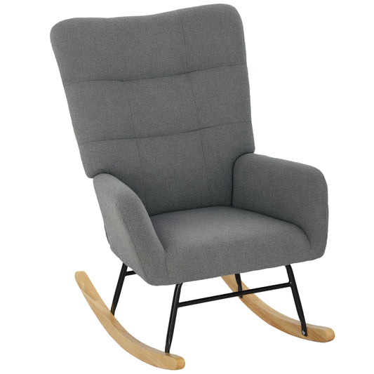 HOMCOM Teddy Fleece Rocking Chair - Grey