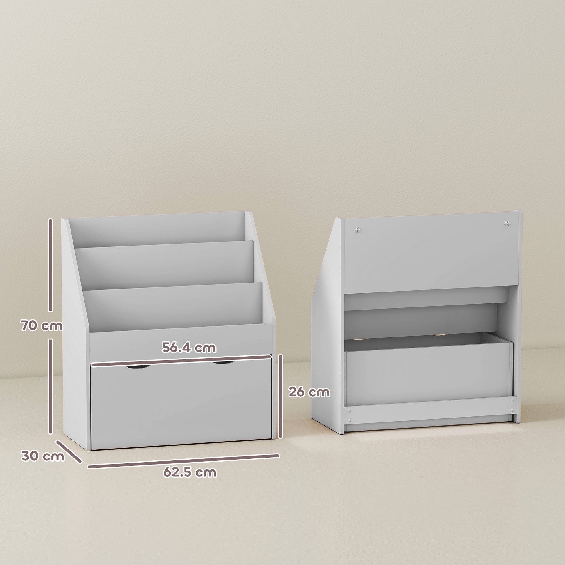 AIYAPLAY Bookcase for Kids with Shelves, Drawer, Bookcase for Bedroom, Playroom, Grey