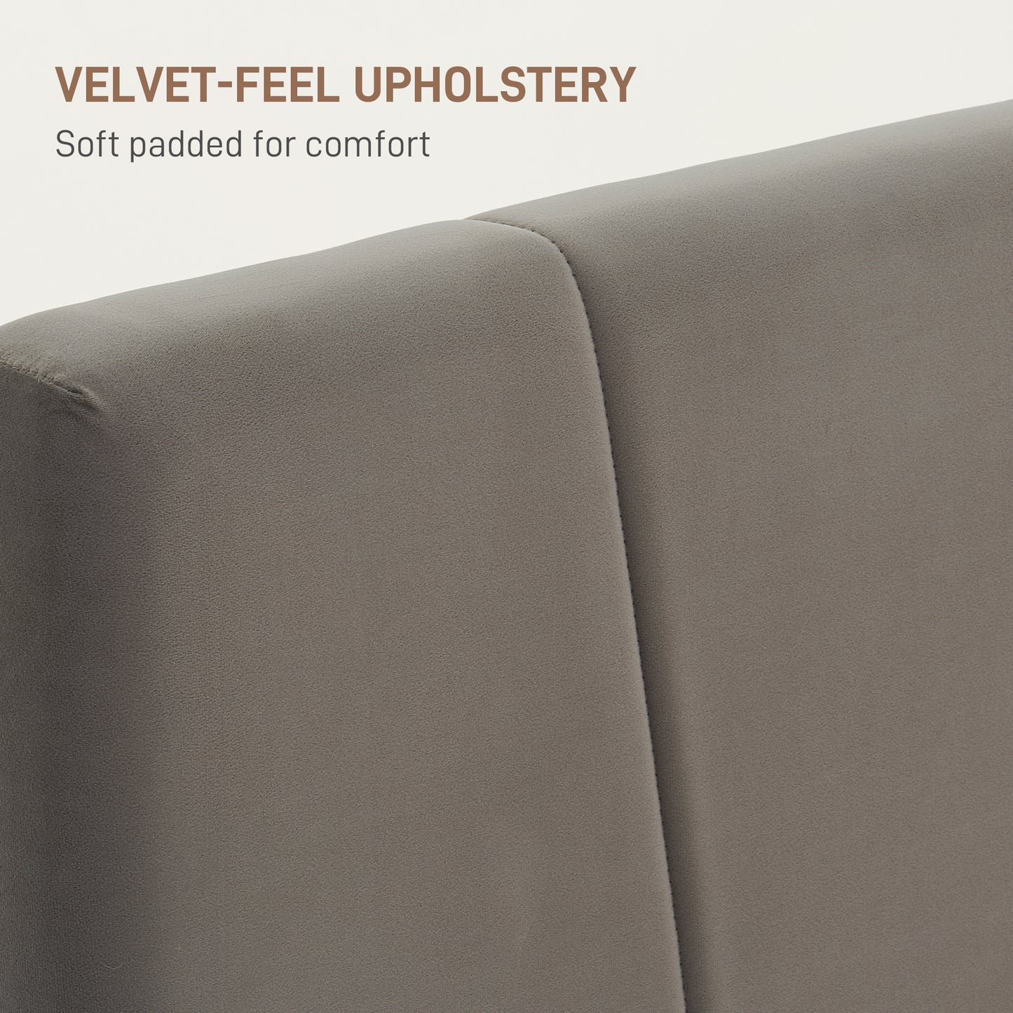 HOMCOM King Size Bed Frame, with Velvet-Feel Headboard - Grey