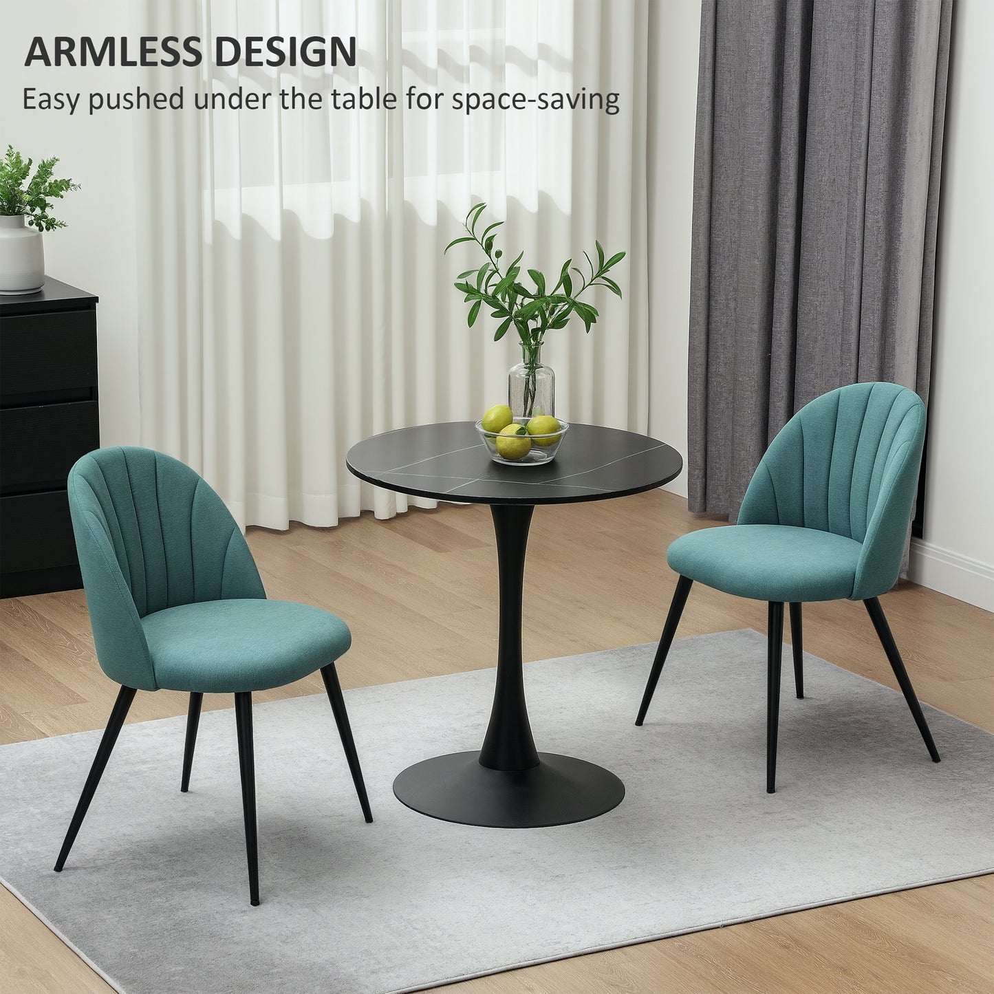 HOMCOM Dining Chairs Set of 2, Modern Upholstered Kitchen Chairs with Metal Legs, Shell Backrest and Padded Seat for Dining Room, Bedroom, Living Room, Vanity, Green