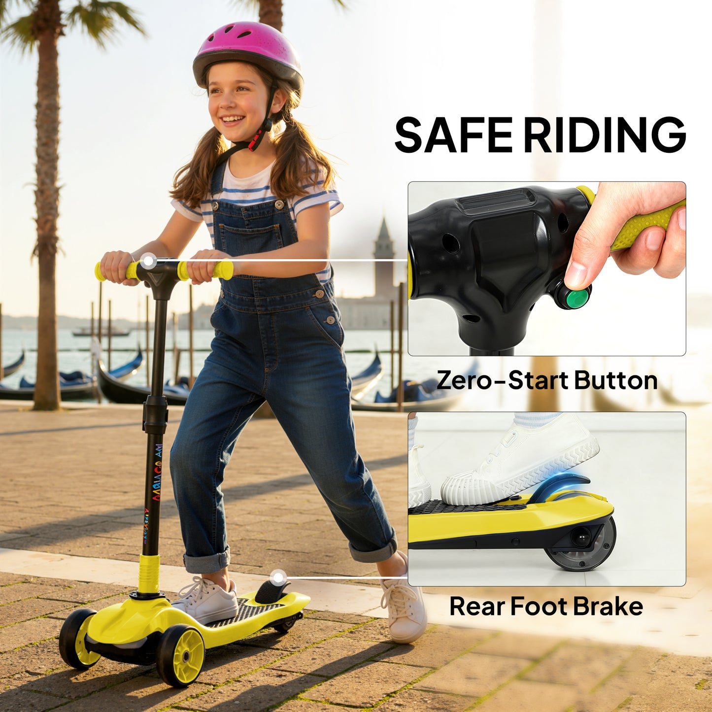 AIYAPLAY Three-Wheel Foldable Electric Scooter for Kids Aged 6-10 Years, Yellow