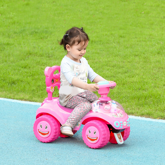AIYAPLAY Foot to Floor toddler Ride on Toy w/ Music, Light, Horn, Under Seat Storage, Anti-Over-Backwards Device, Pink