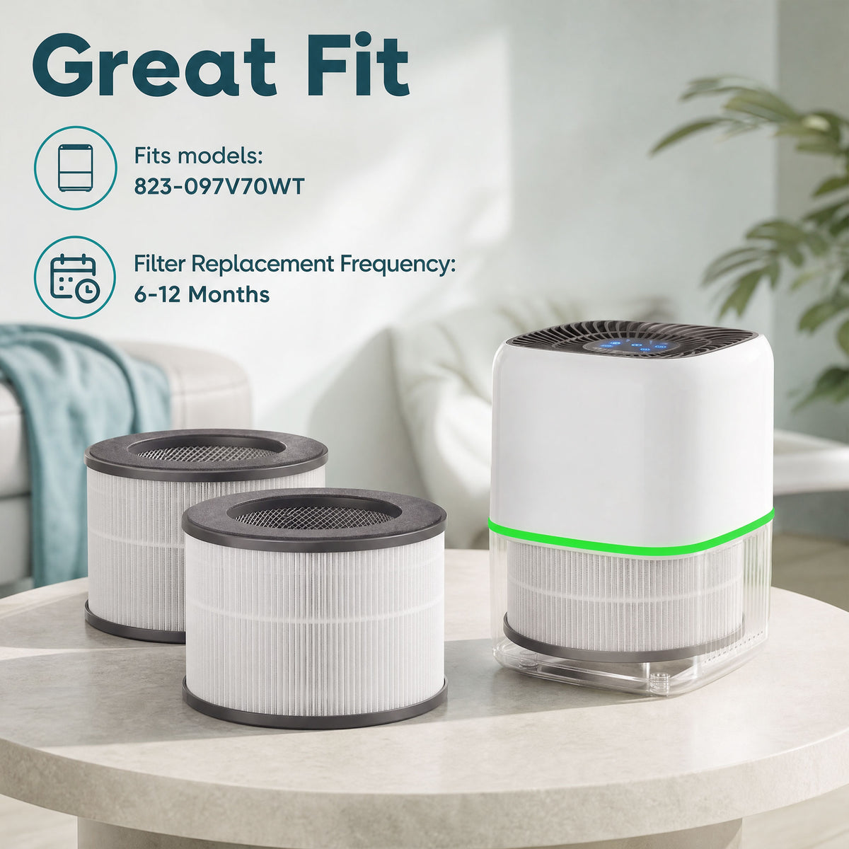 HOMCOM H13 True HEPA Replacement Filter for Air Purifier (Model 823-097), Activated Carbon Filter for Smoke, Odours, 2 Pack