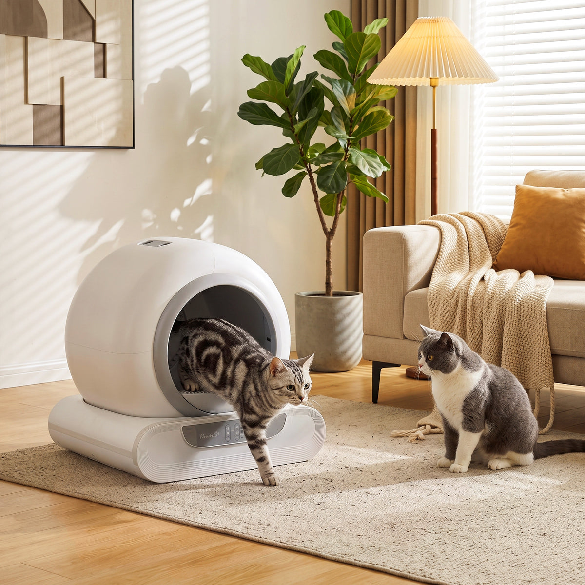 PawHut Self Cleaning Cat Litter Tray, Automatic Cat Litter Tray w/ APP Control, 65L Extra Large Capacity, 9L Waste Bin