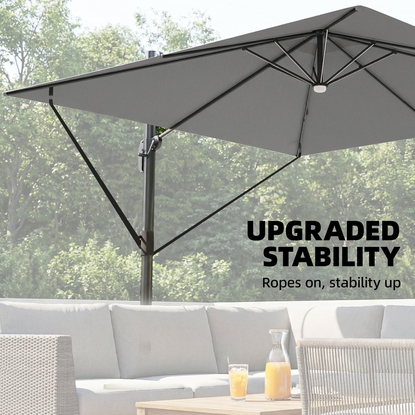 Outsunny 3 x 3 m Garden Cantilever Parasol with Light, Cover, Overhanging Umbrella w/ Wind Protection, 360Â° Rotation, Light Grey