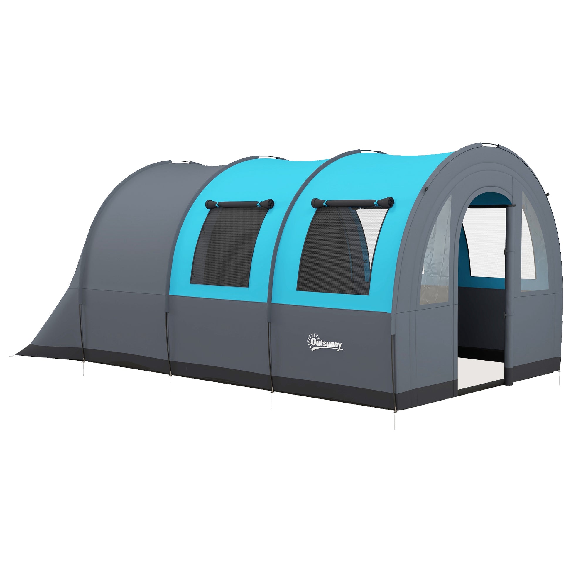 Outsunny Three Man Duo Room Tunnel Tent, with Accessories - Grey/Blue Default Title