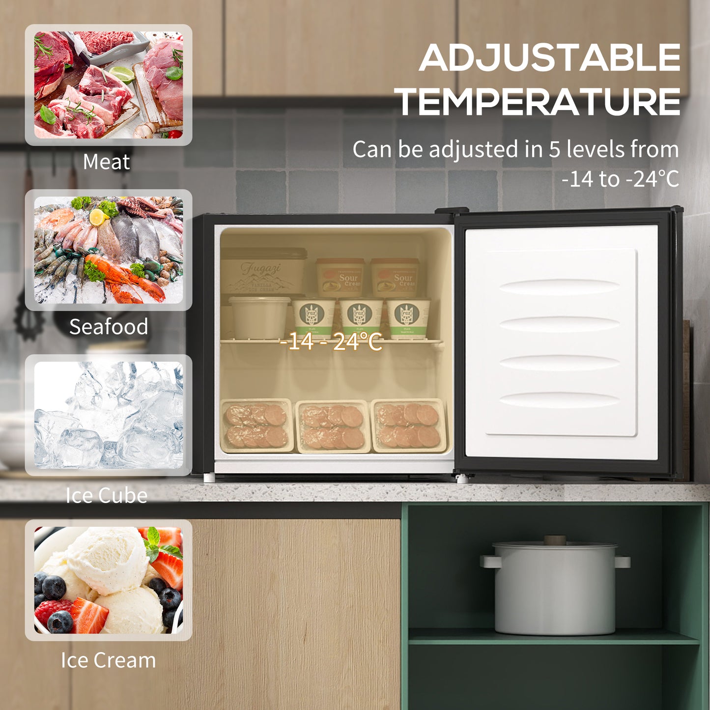 HOMCOM 35L Mini Freezer, -24â„ƒ to -14â„ƒ Temperature - Black