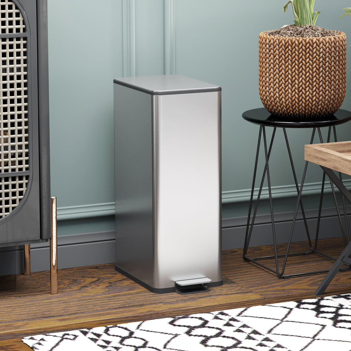 HOMCOM 20L Kitchen Pedal Bin, Slim Stainless Steel Rubbish Bin, Removable Inner Bucket, Soft-Close and Stay-Open Lid, Silver Tone