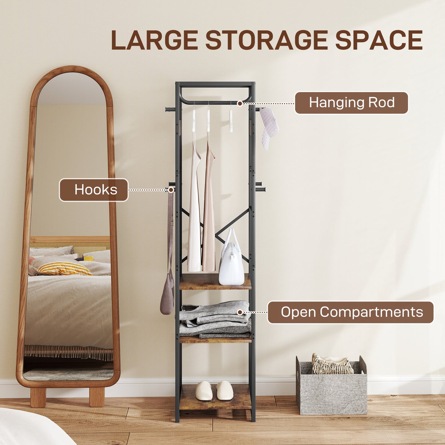 HOMCOM Multi-Storage Clothes Rack - Brown/Black