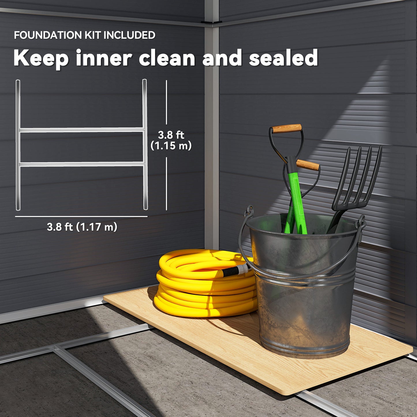 Outsunny 4.4ft x 6.2ft Aluminium Frame and Plastic Wall Shed, with Foundation - Grey