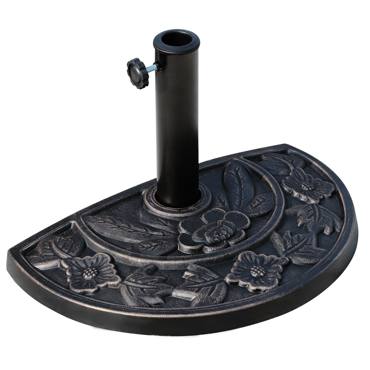 Outsunny 9kg Resin Parasol Base, Half Round Umbrella Stand with Floral Design for Garden, Outdoor, Suitable Umbrella Rod: Î¦3.8cm, Î¦4.8cm, Bronze Tone