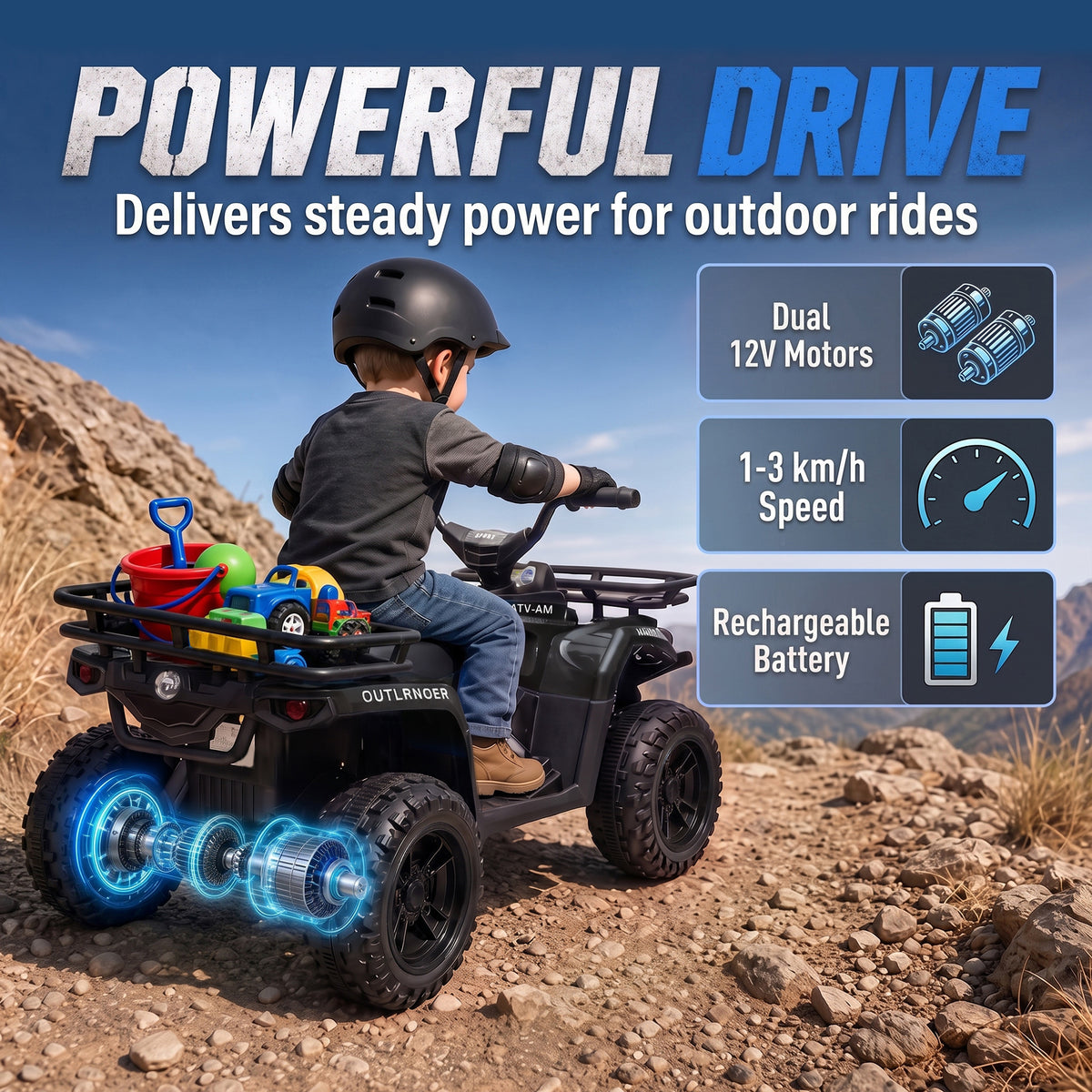 AIYAPLAY 12V Kids Electric Quad Bike, Ride on ATV with Dual Motors, Soft Start, Storage, Music, Lights for 3-8 Years, Black