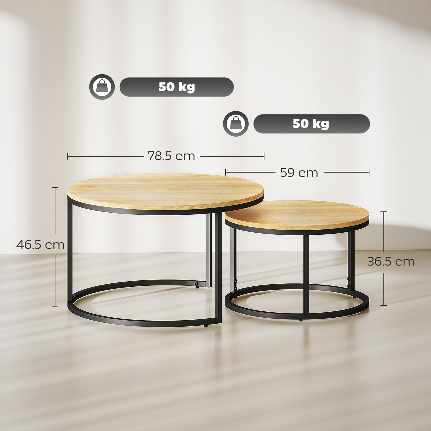 HOMCOM Set of Two Wood-Effect Stacking Tables - Natural