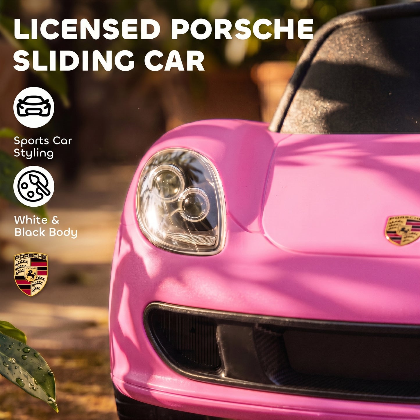 AIYAPLAY Ride on Car, Porsche Licensed Toddler Push Car with Horn, Headlights, Sound and Steering Wheel for 18-36 Months, Pink