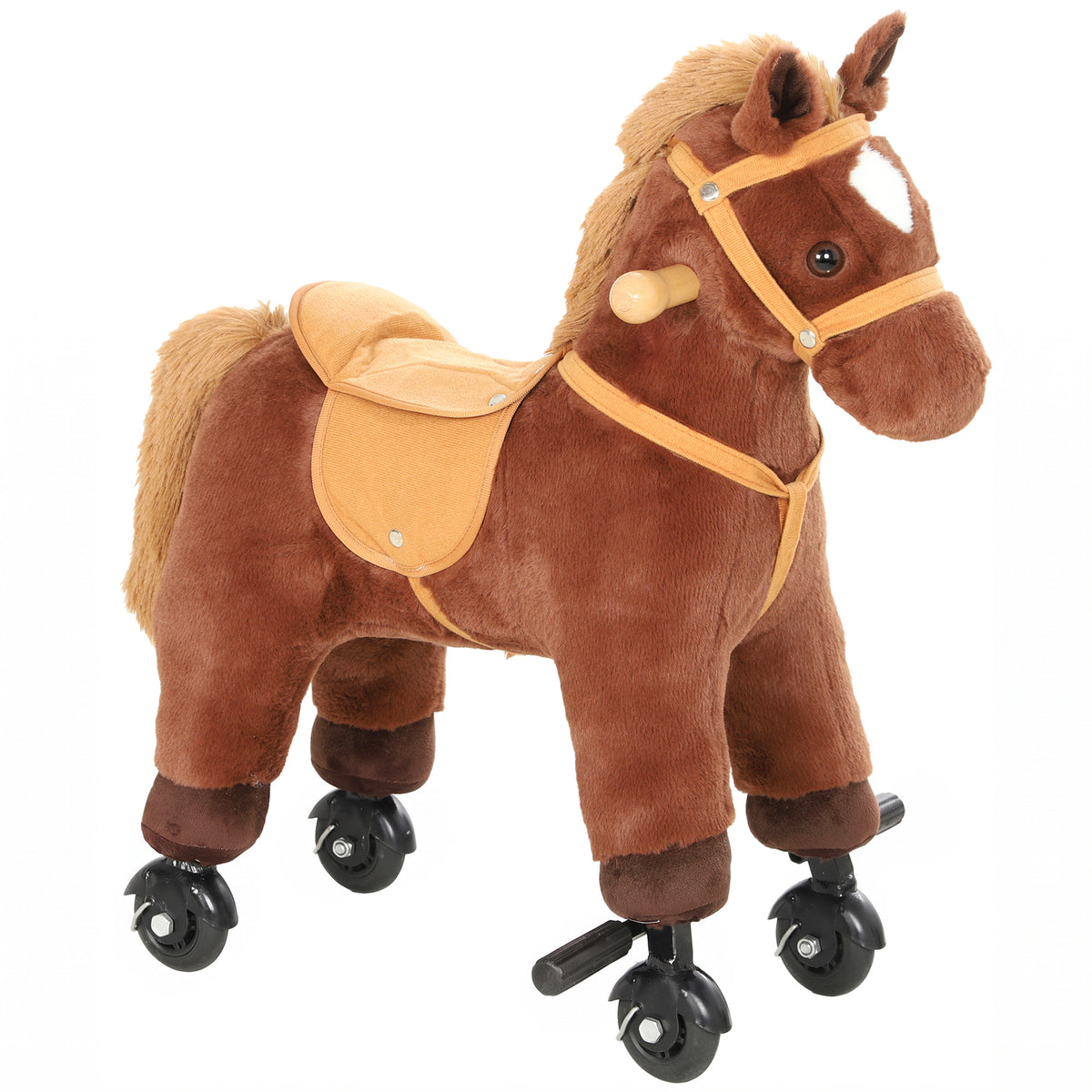 AIYAPLAY Rocking Horse, Plush Ride On Horse with Hoof and Neighing, Rolling Wheels and Pedal for 3-8 Y, Up to 50kg, Dark Brown Default Title