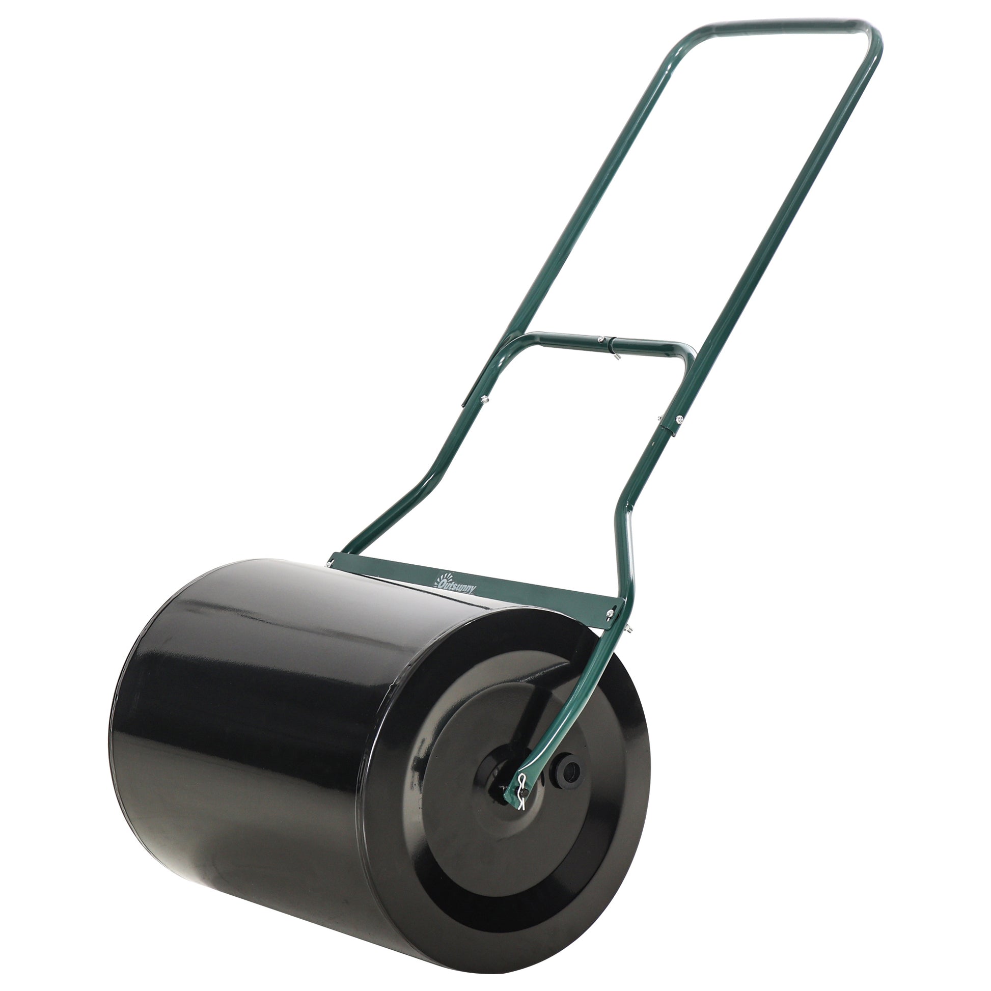 Outsunny Ï†50cm Steel Garden Lawn Roller Push Pull w/ Fillable Cylinder Water Sand Plug Lawn Flatten Seed Sow Rolling Drum w/ Handle