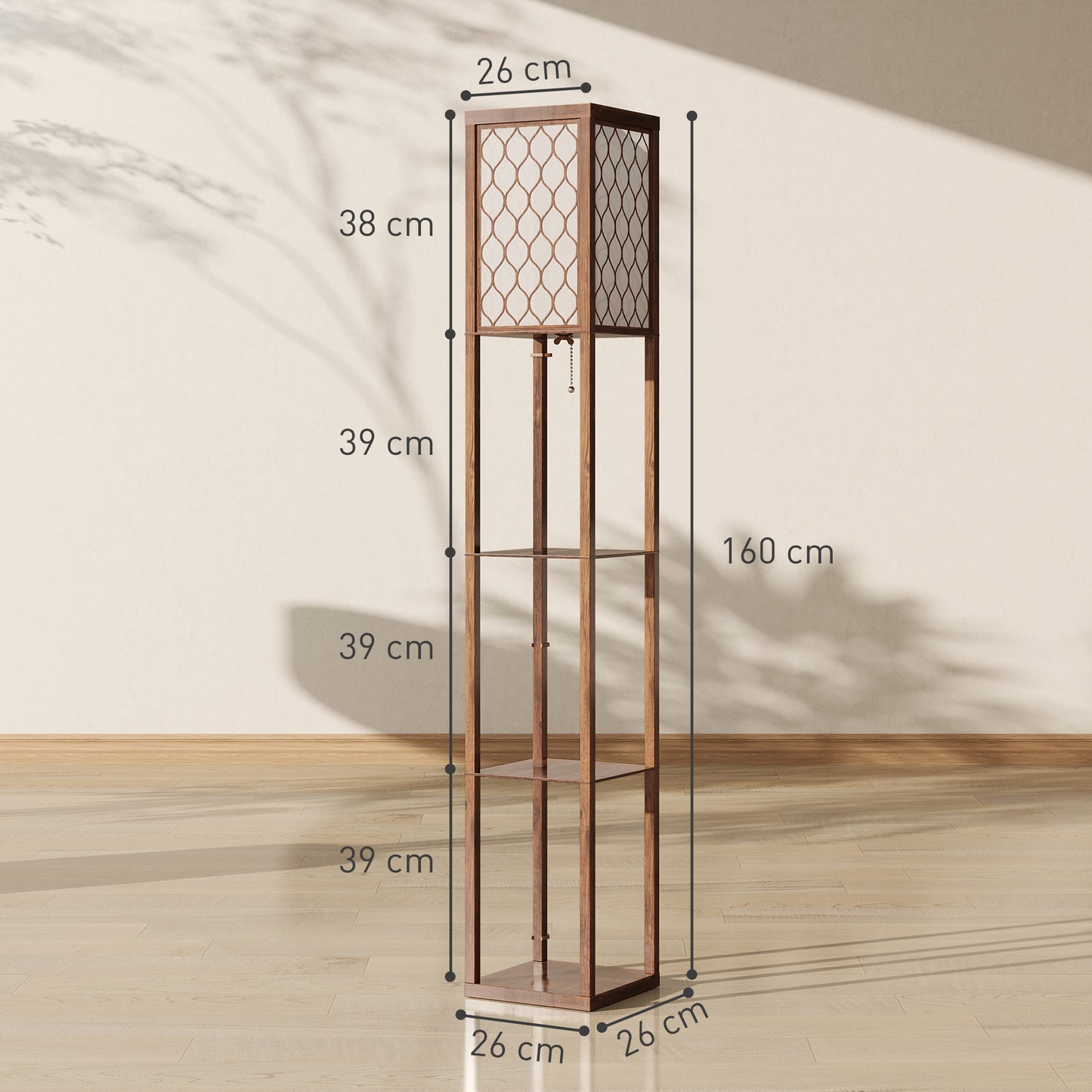 HOMCOM Three-Shelf Standing Lamp - Rustic Brown/White