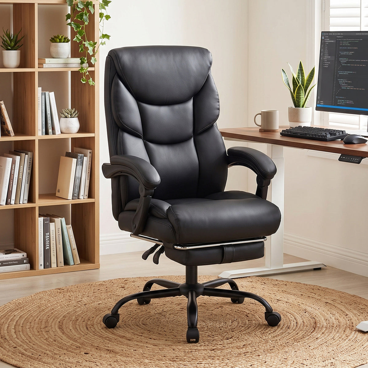 HOMCOM Executive Office Chair, 180kg Big and Tall PU Desk Chair with Linked Armrests, Pocket Spring Cushion, Adjustable Height, Rocking Function, 165Â° Reclining Backrest, Footrest, PU Casters, Black