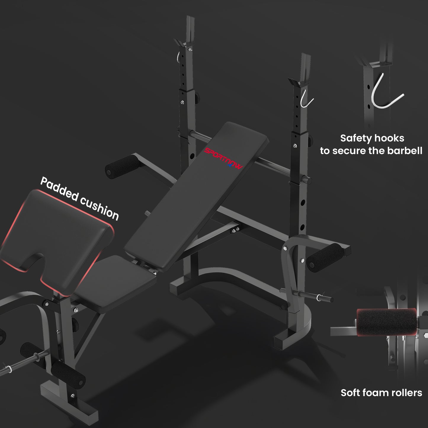 SPORTNOW Multi-Exercise Adjustable Weight Bench with Bench Press Rack
