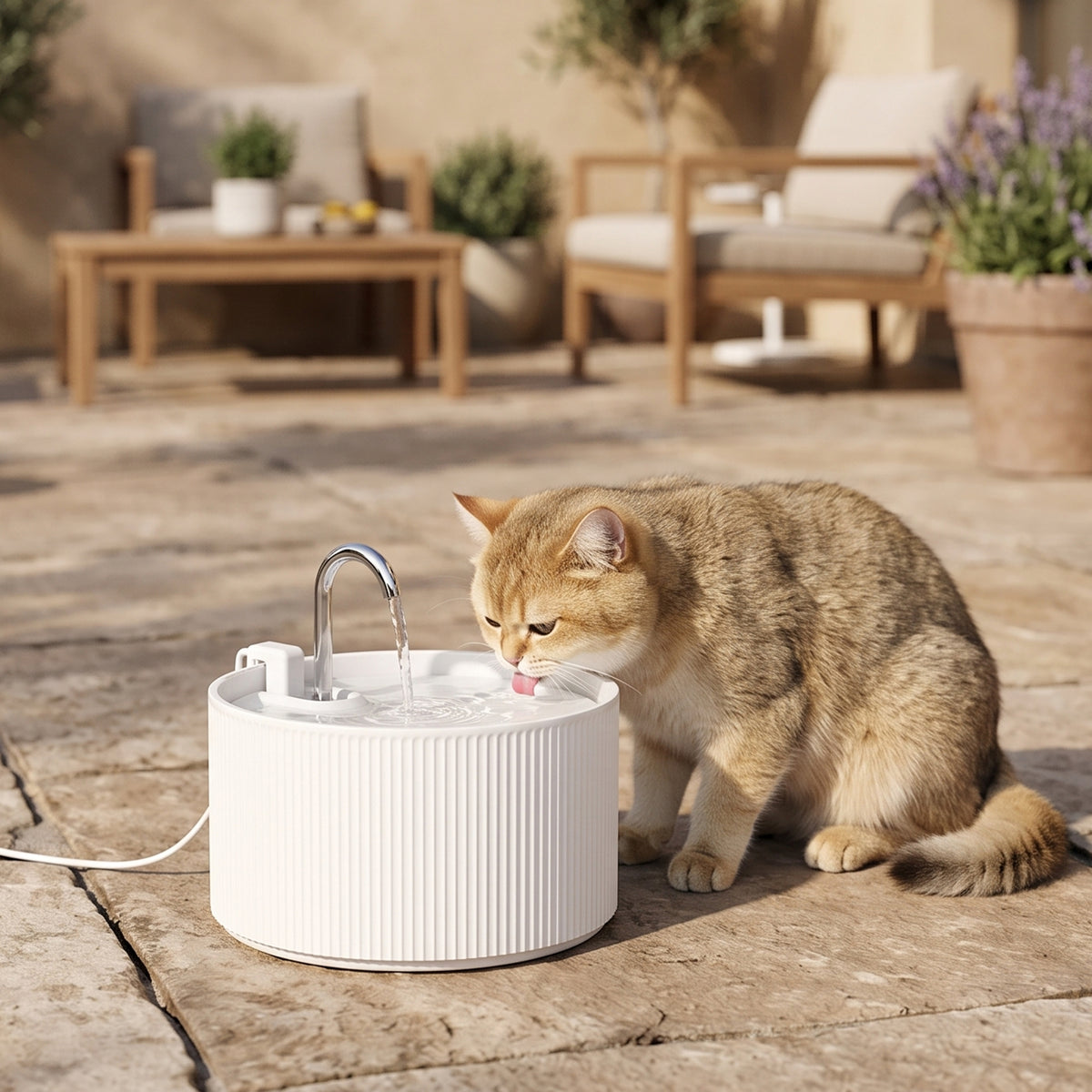PawHut Ceramic Cat Water Fountain for Drinking, 2.2L Pet Water Fountain with Ultra-Quiet Pump, 4-Layer Filtration, Tap
