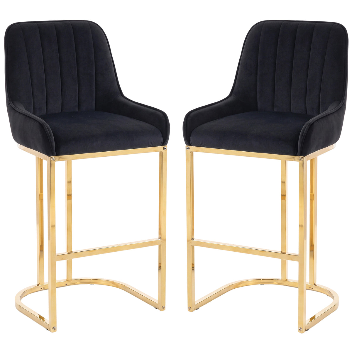 HOMCOM Bar Stools Set of 2 with Backrest, Footrest, Gold Electroplated Legs for Kitchen Island, Dining Room, Black Default Title