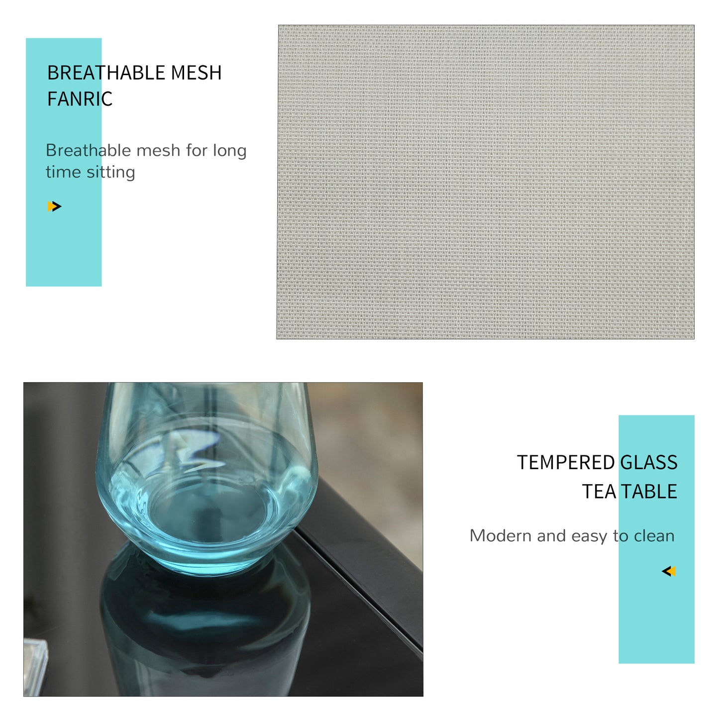 Outsunny 3 Pieces Sun Lounger Chair Set, Metal Frame Garden Outdoor Sunbathing Chair with Side Table and Armrest, Grey