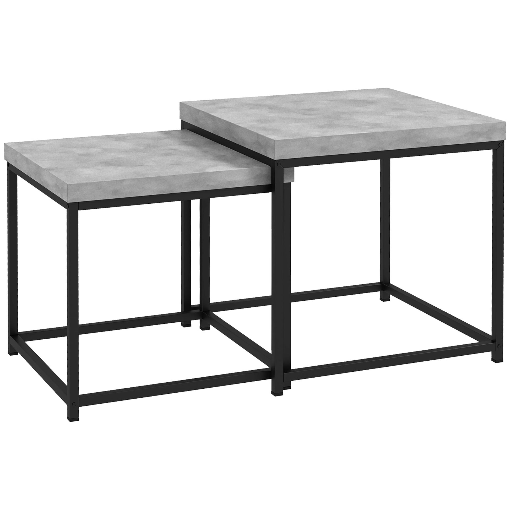 HOMCOM Coffee Table Set of 2, Nest of Tables with 3.5cm Thick Tabletop, Grey Default Title