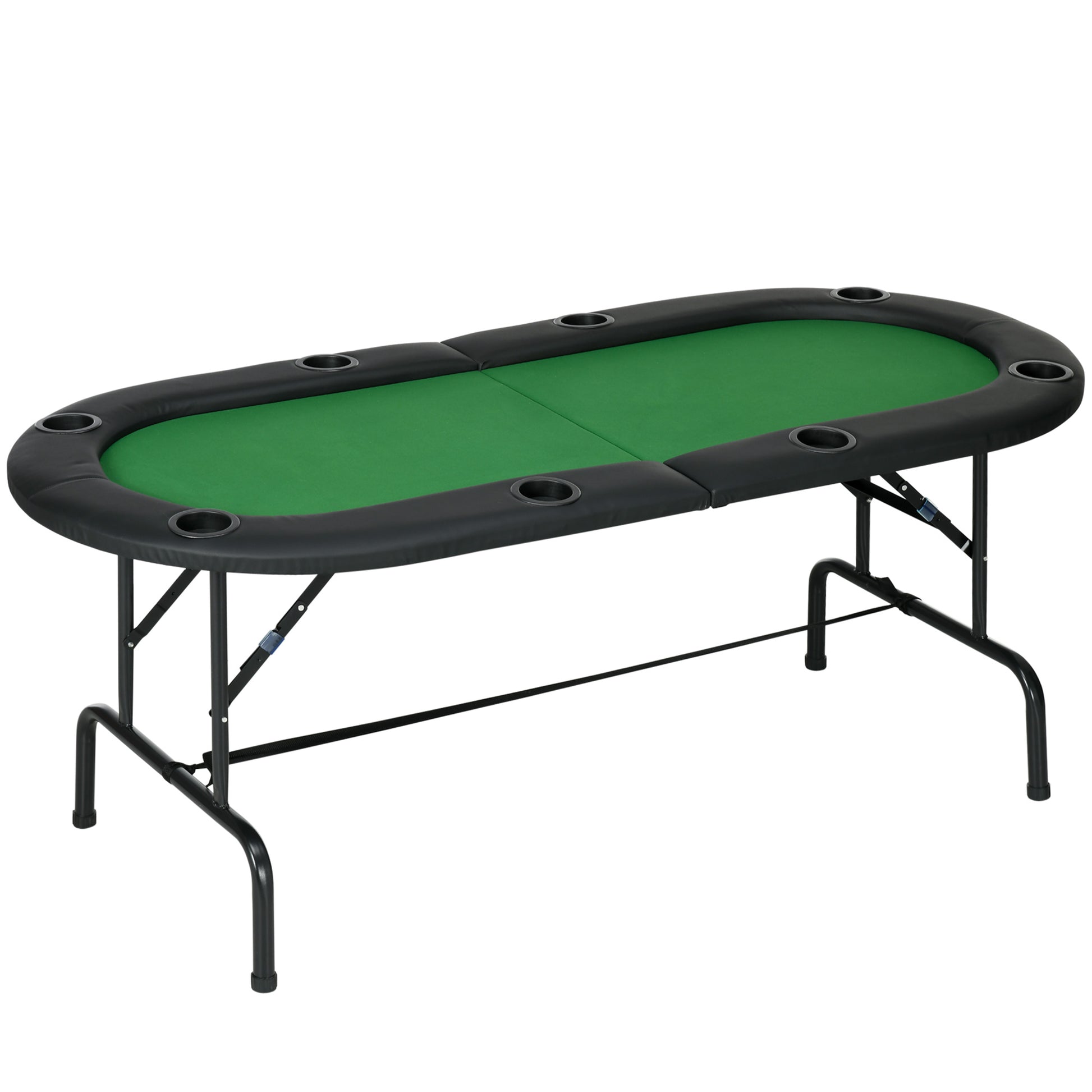HOMCOM 8 Player Folding Poker Table, Oval Portable Blackjack Casino Table with Cup Holder, Felt Top and Metal Base, 183 x 82 x 75cm, Green and Black Default Title