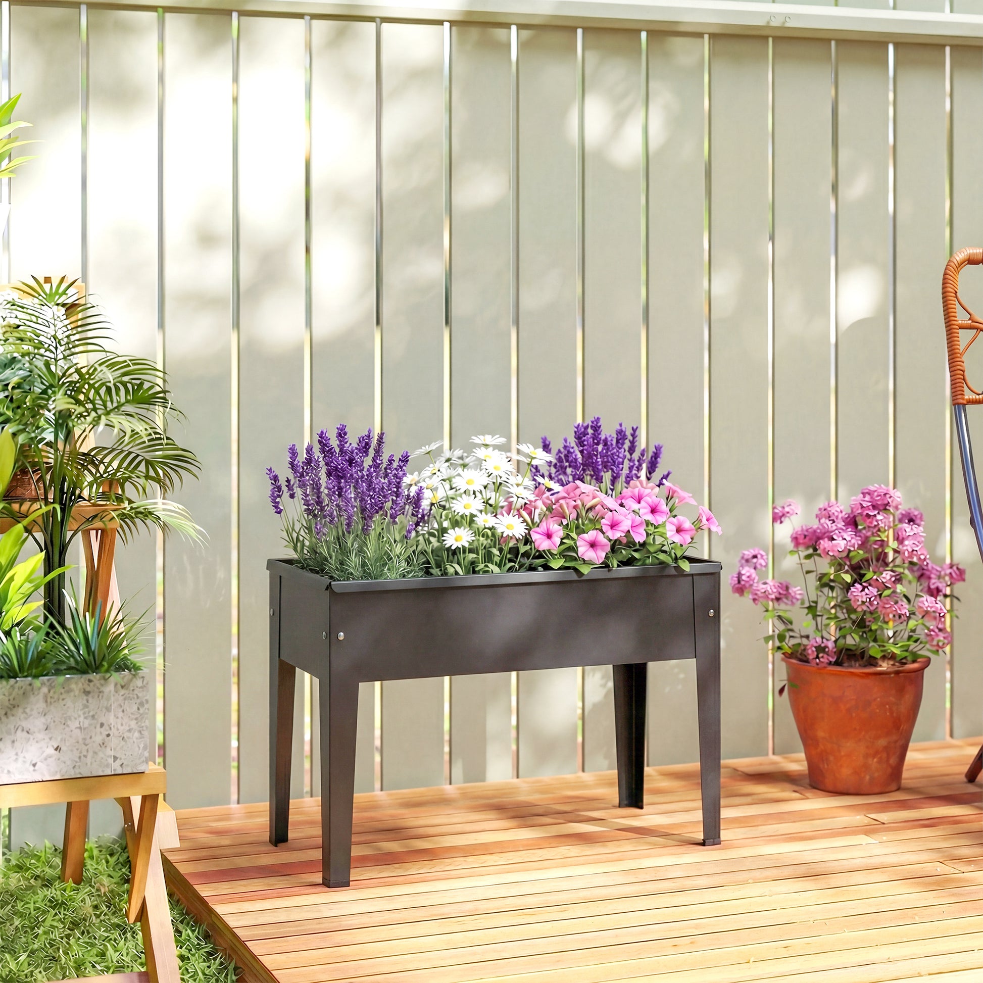 Outsunny Raised Planter, Metal Raised Garden Bed on Legs with Drainage Hole and Foot Covers, Black