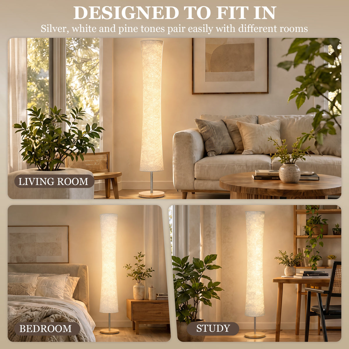 HOMCOM LED Floor Lamp, 152 cm Modern Dimmable Standing Lamp with Paper Shade, Pine Wood Base, White