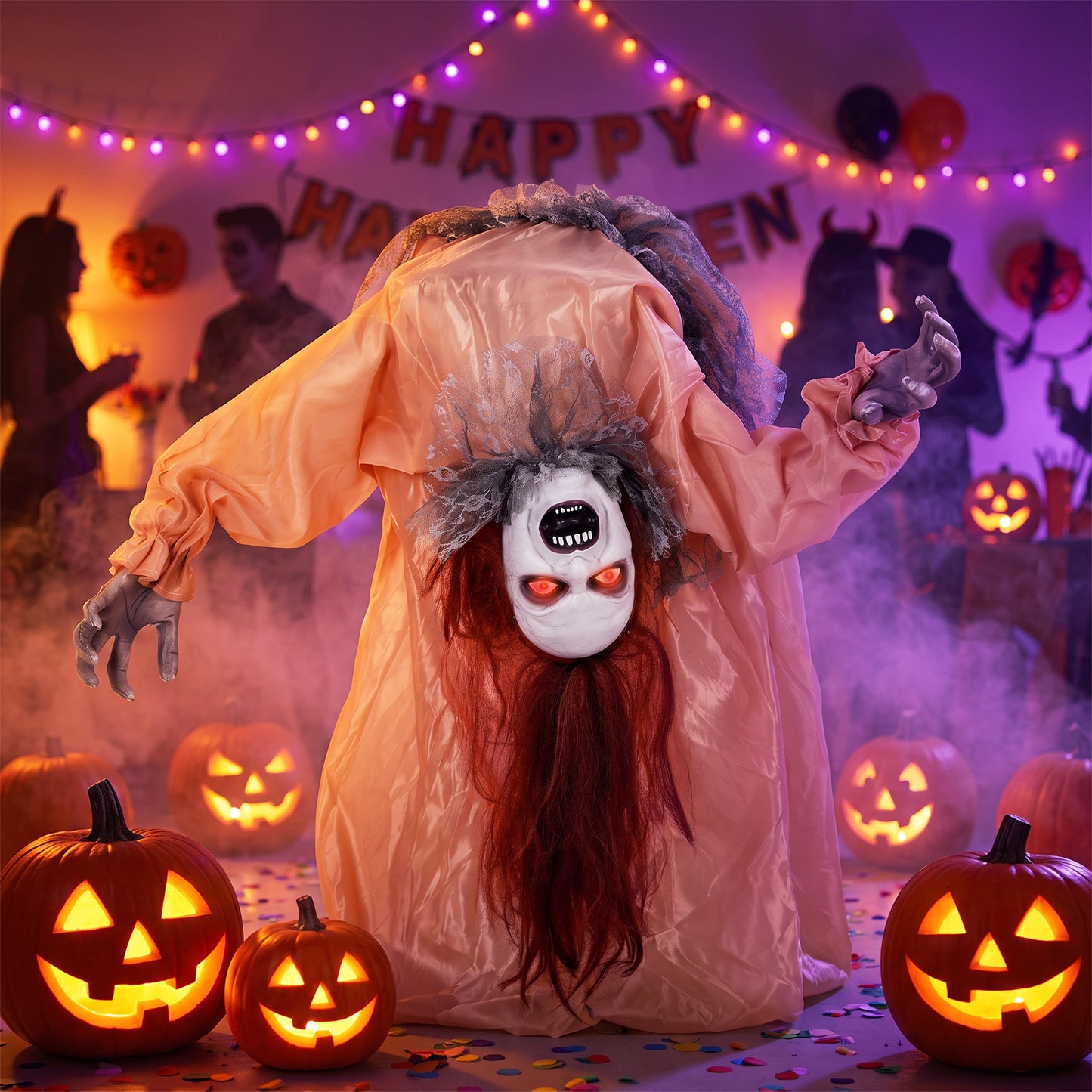 HOMCOM Animated Halloween Ghost, Halloween Animatronics with Creepy Screams, Glowing Eyes, Sound/Touch Activated