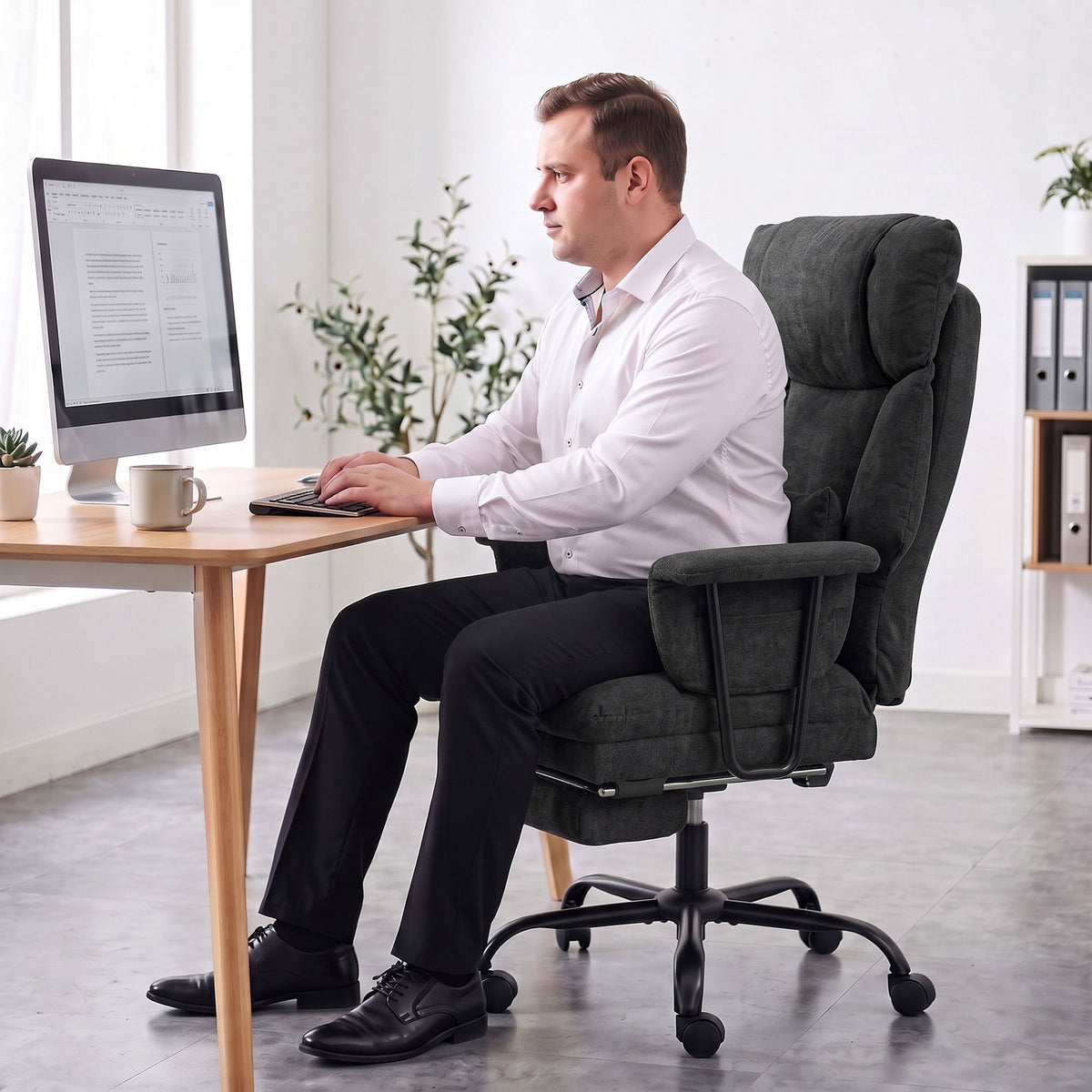 HOMCOM Office Chair, 180kg Heavy Duty Linen Computer Desk Chair with Lumbar Support, Wide Seat, Spring Cushion, Black