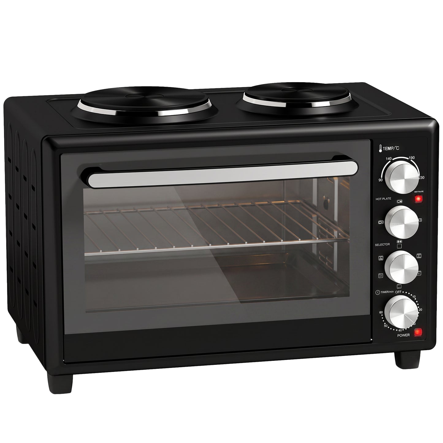 HOMCOM 46L Mini Oven with Dual Hot Plates, Electric Countertop Cooker with Convection, 90â€“230Â°C Adjustable Temperature